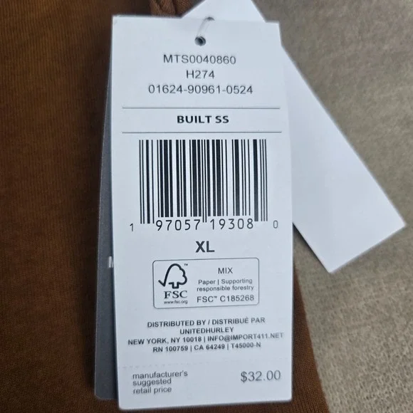 Hurley Supply Co Mens X Large Brown Relaxed Fit Cotton T Shirt - Picture 8 of 8